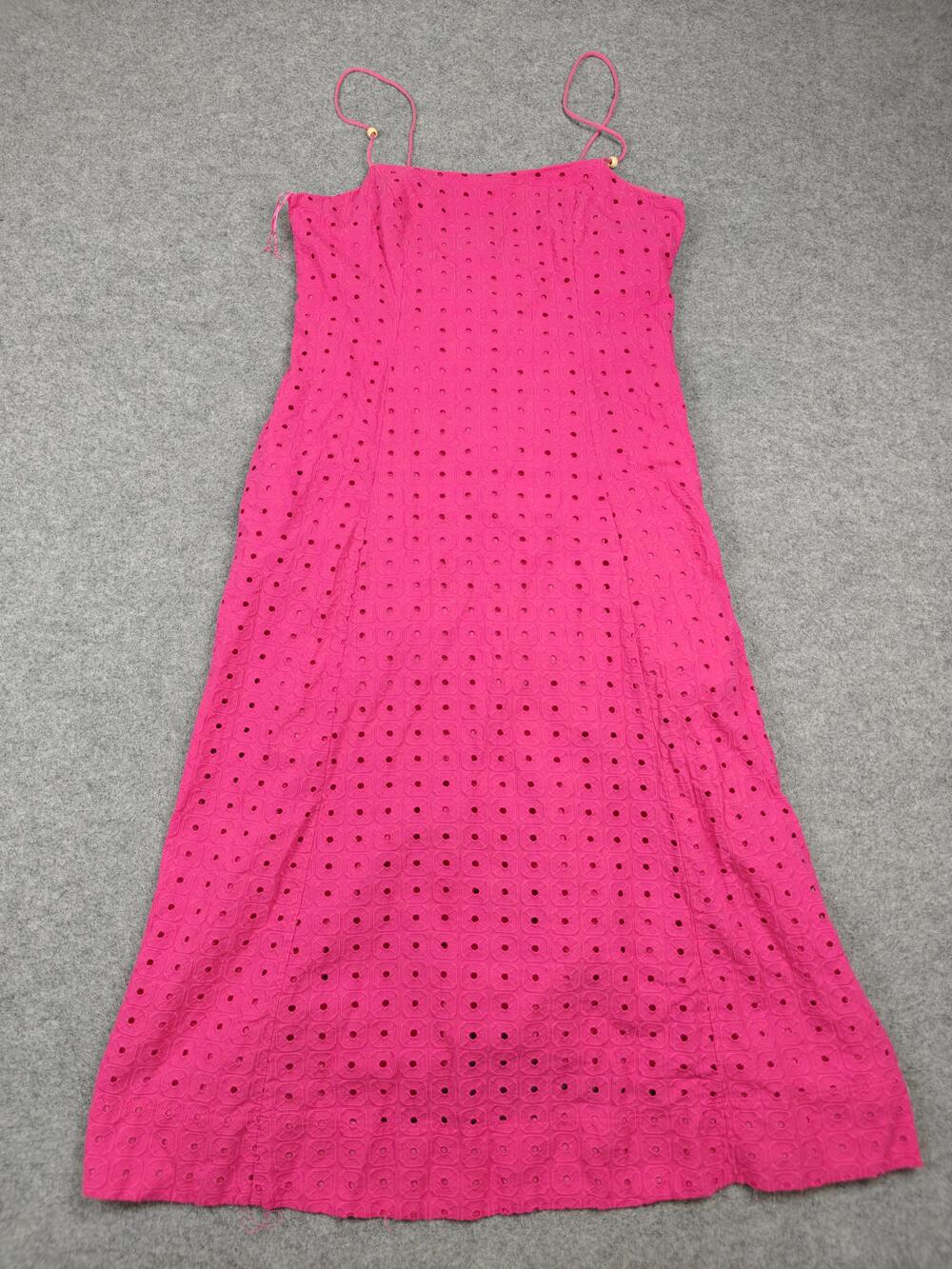Melloday Dress Womens XL Hot Pink Eyelet Maxi Sundress Strappy Square Neck Lined